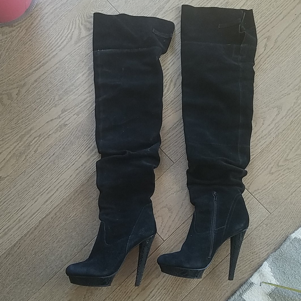Bakers Black Suede Over the Knee Boots